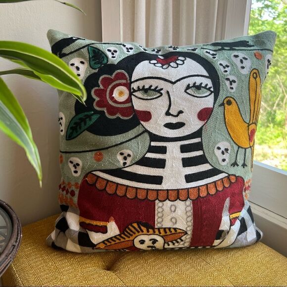 Amazing Set of Frida Kahlo Embroidered Luxury Throw Pillow Covers 18x18 - Picture 3 of 8